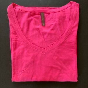 Shimera Long Sleeve V-Neck T-Shirt/Cotton Modal & Spandex/Bright Pink/Sz M/NEW!